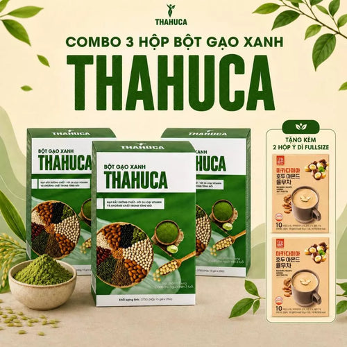 Thahuca 3 Hộp Bột Vi Chất Gạo Xanh 15 Gói/25g – Bổ Sung Đạm Thực Vật & 24 Vitamin