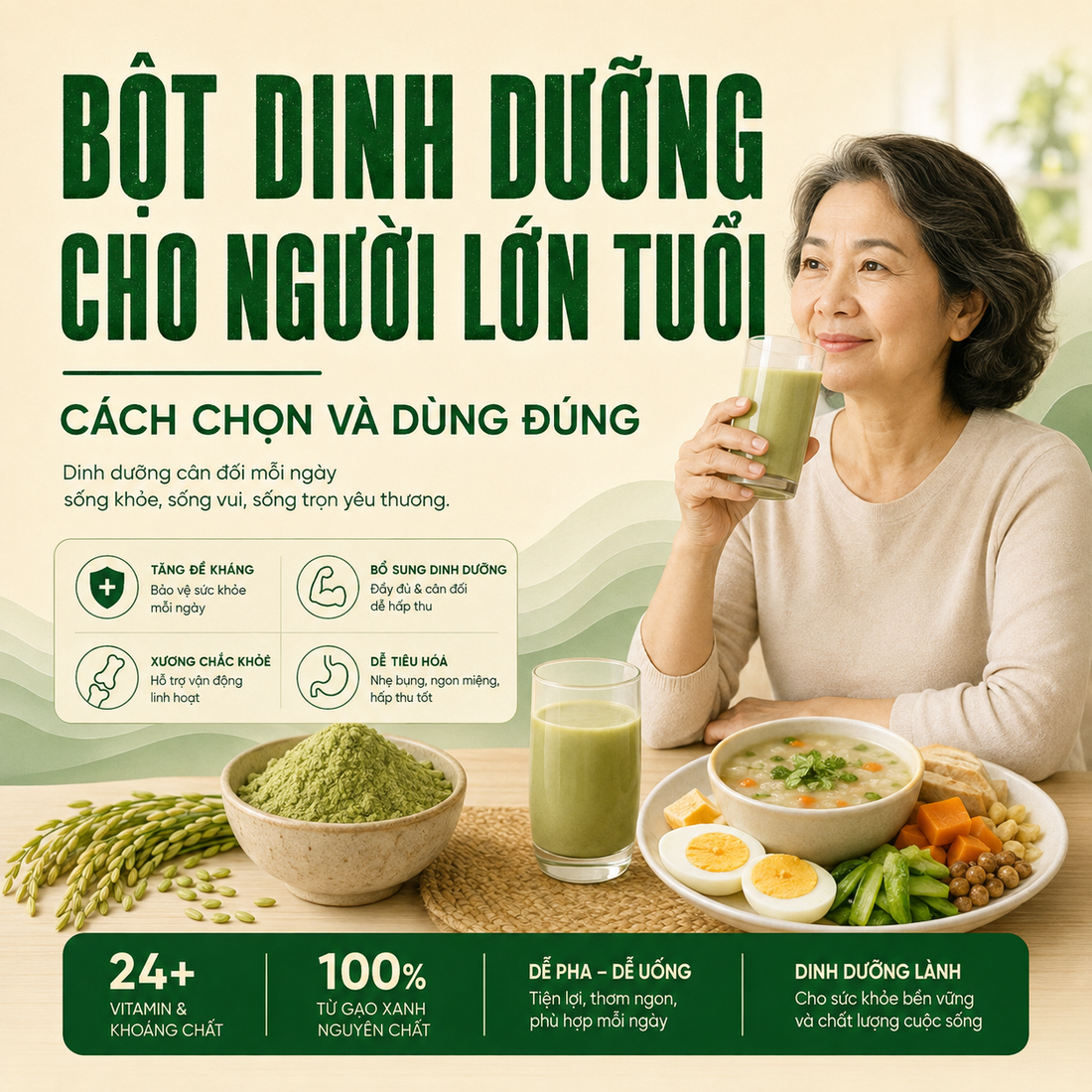 Bột dinh dưỡng cho người lớn tuổi: cách chọn và dùng đúng