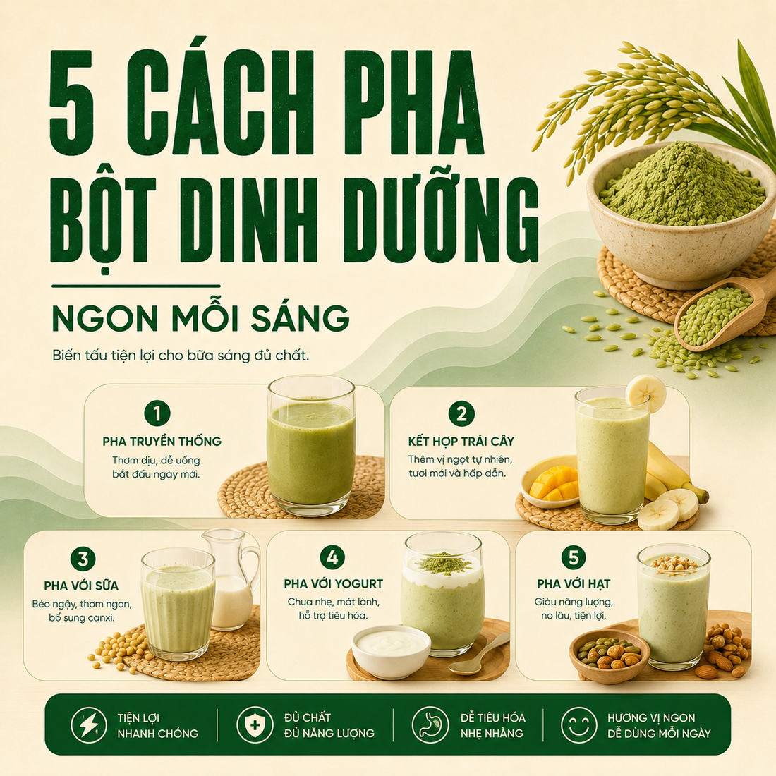 5 cách pha bột dinh dưỡng ngon mỗi sáng