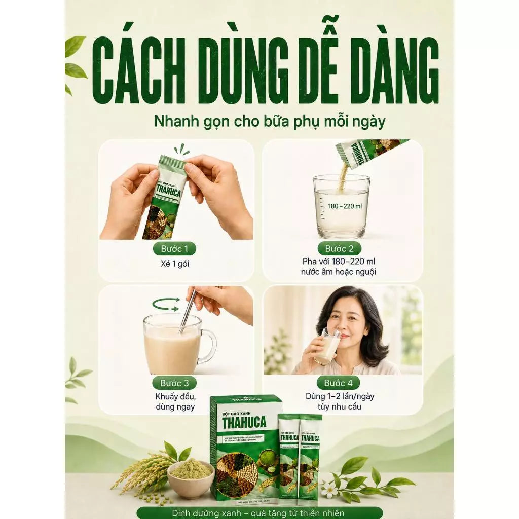 Thahuca Bột Vi Chất Gạo Xanh 15 Gói/25g – Bổ Sung Đạm Thực Vật & 24 Vitamin