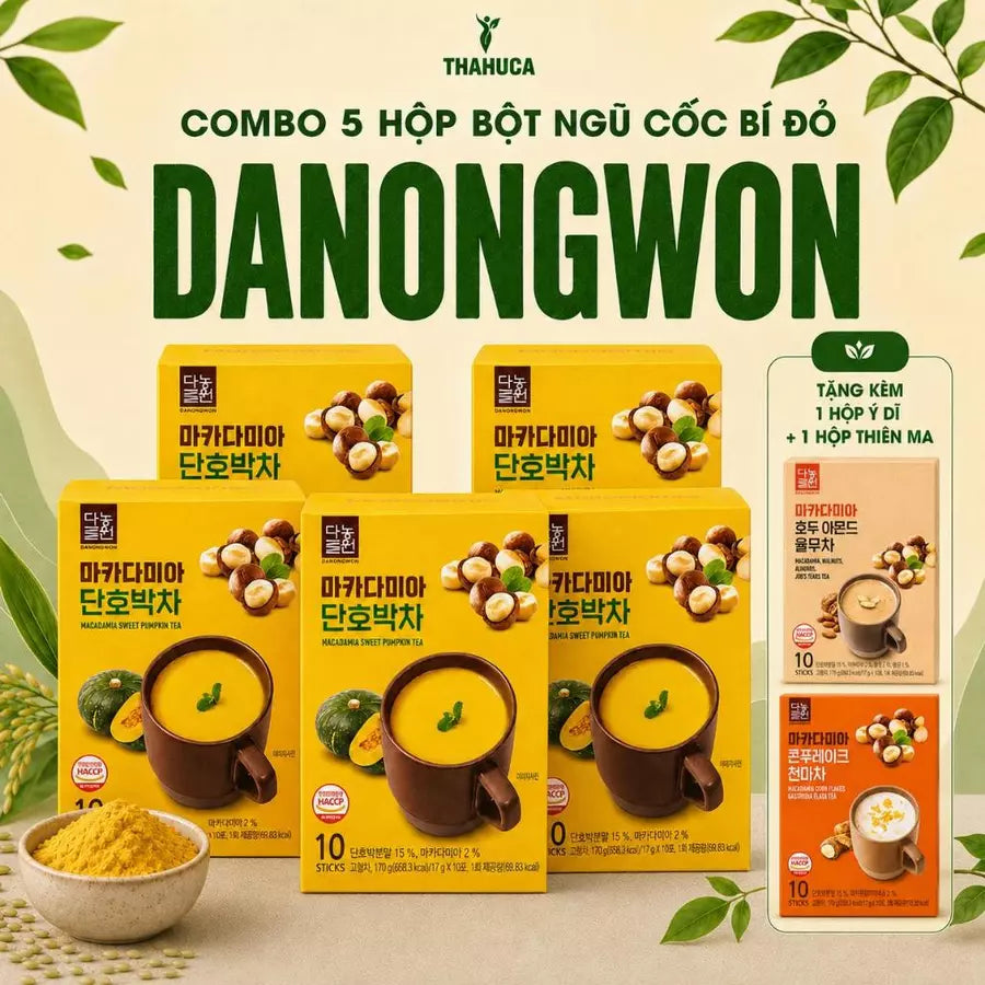 Danongwon 5 Hộp Bột Ngũ Cốc Macca Bí Đỏ 10 Gói/17g – Bổ Sung Chất Xơ & Dinh Dưỡng