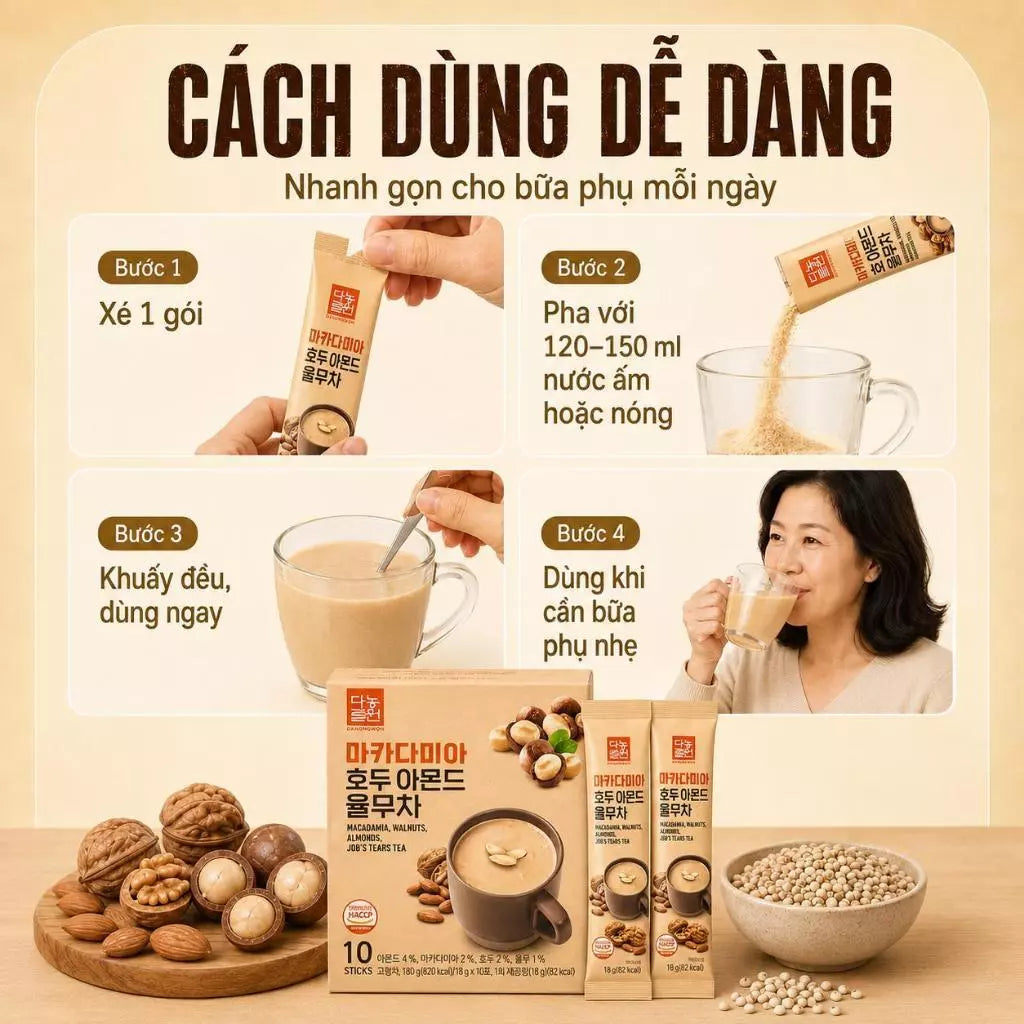 Danongwon Bột Ngũ Cốc Macca Ý Dĩ 10 Gói/18g – Bổ Sung Năng Lượng & Omega-3 Thực Vật