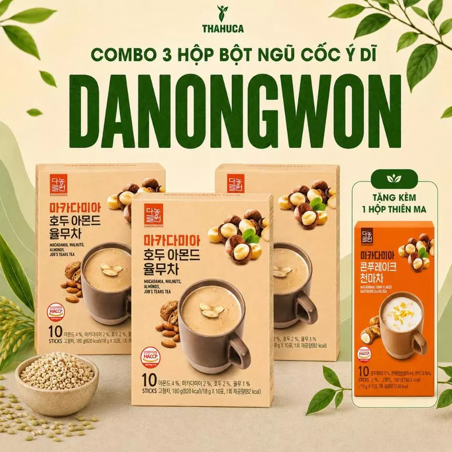 Danongwon 3 Hộp Bột Ngũ Cốc Macca Ý Dĩ 10 Gói/18g – Bổ Sung Năng Lượng & Omega-3 Thực Vật