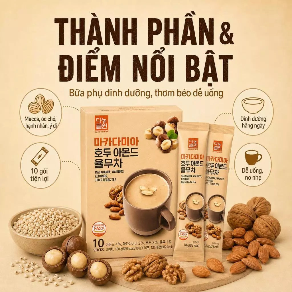 Danongwon 5 Hộp Bột Ngũ Cốc Macca Ý Dĩ 10 Gói/18g – Bổ Sung Năng Lượng & Omega-3 Thực Vật