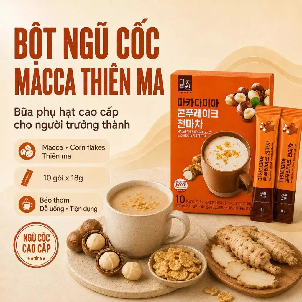 Danongwon Bột Ngũ Cốc Macca Thiên Ma 10 Gói/18g – Hỗ Trợ Giảm Căng Thẳng, Chống Oxy Hoá