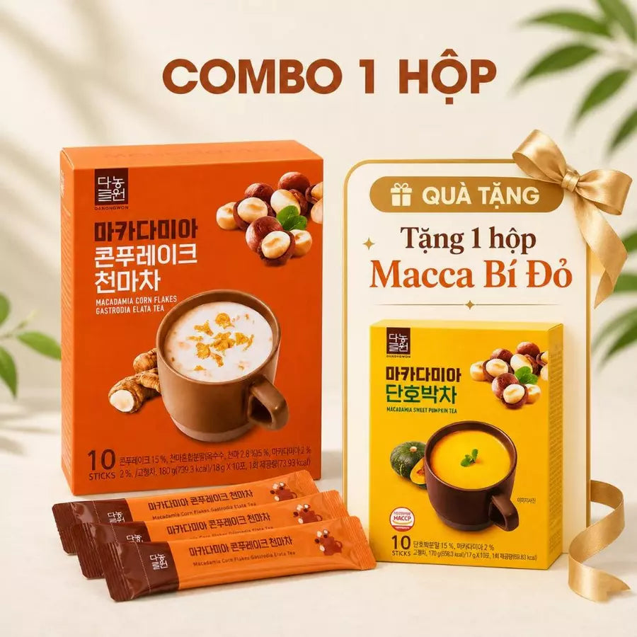 Danongwon Bột Ngũ Cốc Macca Thiên Ma 10 Gói/18g – Hỗ Trợ Giảm Căng Thẳng, Chống Oxy Hoá