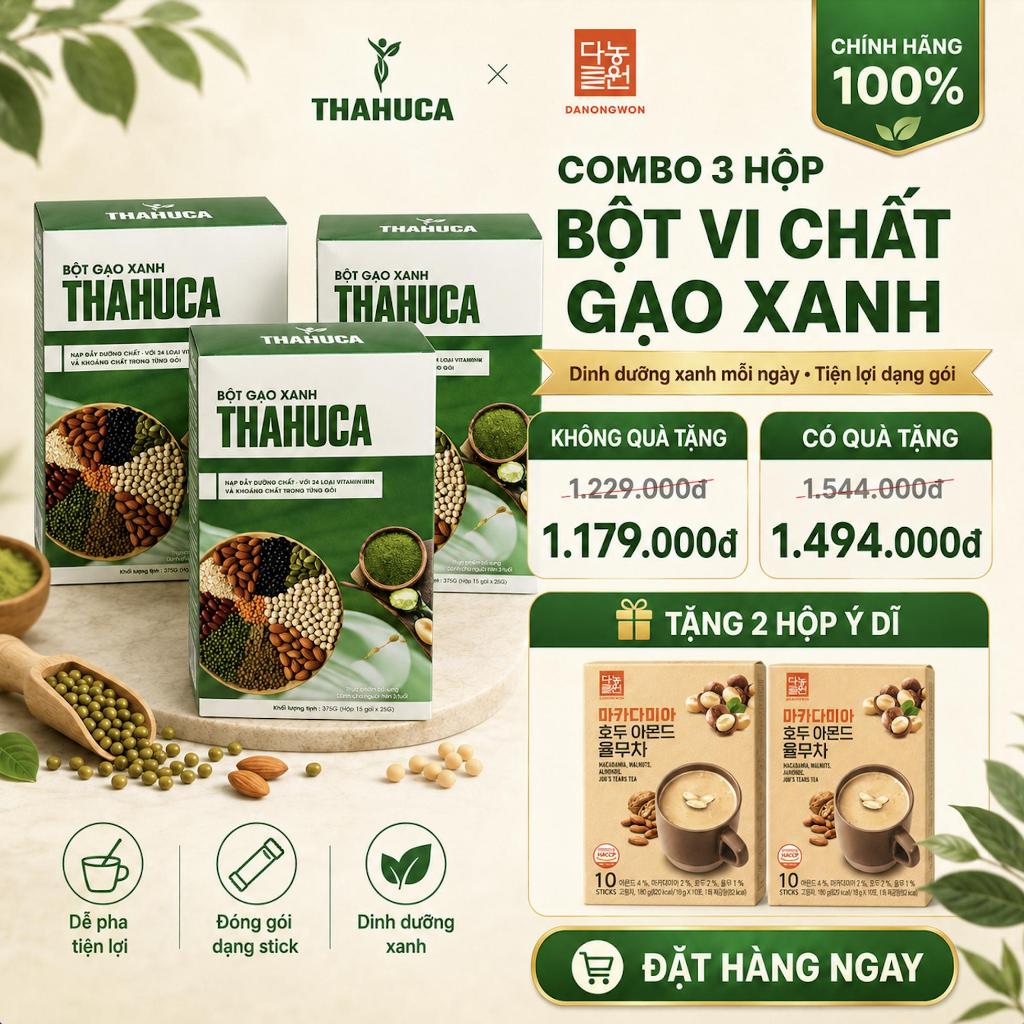 Thahuca 3 Hộp Bột Vi Chất Gạo Xanh 15 Gói/25g – Nạp Dưỡng Chất Cấp Tốc