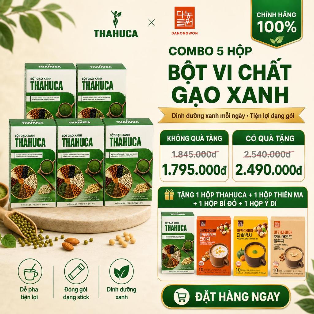 Thahuca 5 Hộp Bột Vi Chất Gạo Xanh 15 Gói/25g – Nạp Dưỡng Chất Cấp Tốc