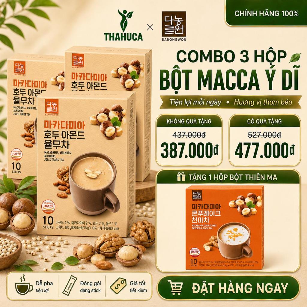 Danongwon 3 Hộp Bột Ngũ Cốc Macca Ý Dĩ 10 Gói/18g – Bổ Sung Chất Xơ & Dinh Dưỡng
