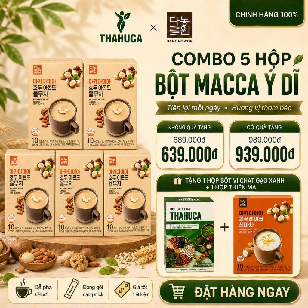 Danongwon 5 Hộp Bột Ngũ Cốc Macca Ý Dĩ 10 Gói/18g – Bổ Sung Chất Xơ & Dinh Dưỡng