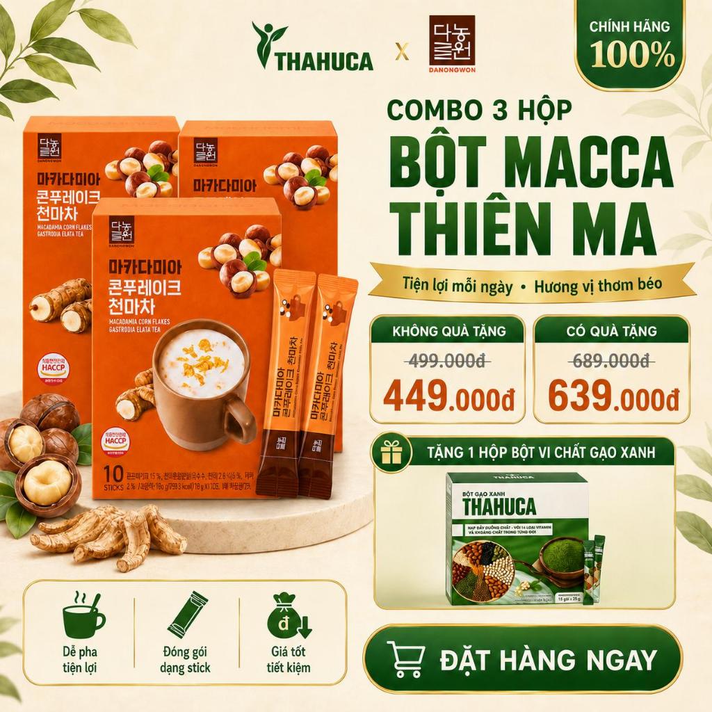 Danongwon 3 Hộp Bột Ngũ Cốc Macca Thiên Ma 10 Gói/18g – Bổ Sung Dinh Dưỡng